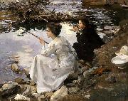 John Singer Sargent Two Girls Fishing Norge oil painting reproduction
